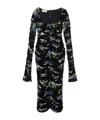 Blumarine Floral Tulle Dress With Long Sheer Sleeves In Black