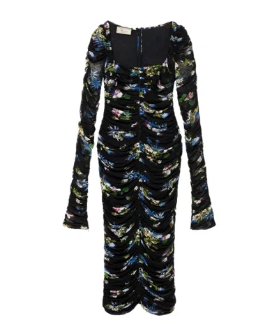 BLUMARINE BLUMARINE FLORAL PRINTED GATHERED MIDI DRESS