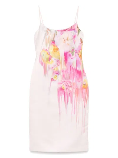 Blumarine Floral-print Midi Dress In Pink+vivid Rose