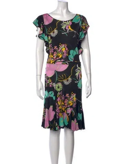 Pre-owned Blumarine Floral Print Midi Length Dress In Black