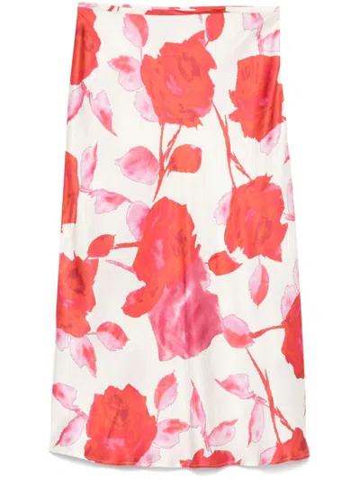 Blumarine Floral-print Midi Skirt In White