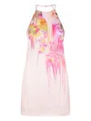 Blumarine Floral Halter Neck Sleeveless Mini Dress In Pink