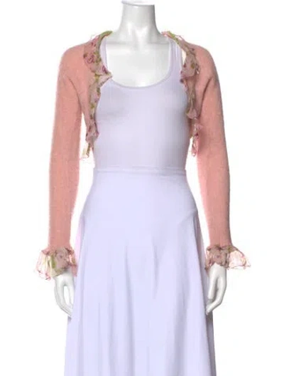 Pre-owned Blumarine Floral Print Open Front Sweater In Pink