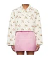 Blumarine Floral Print Rhinestone Pin Denim Jacket In Multi