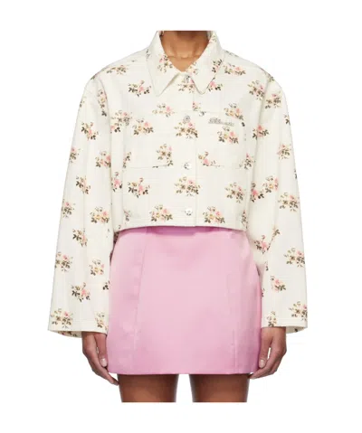 BLUMARINE FLORAL PRINT RHINESTONE PIN DENIM JACKET