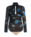 Blumarine Floral-print Ruched Bodysuit In Black