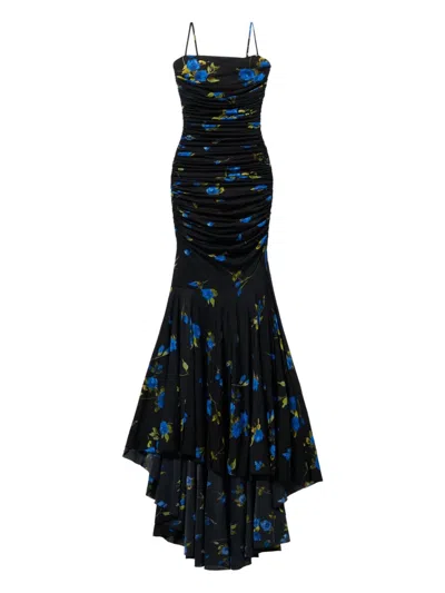 Blumarine Floral-print Ruched Maxi Dress In Black
