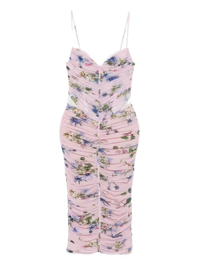 Blumarine Floral-print Ruched Midi Day Dress In Multi