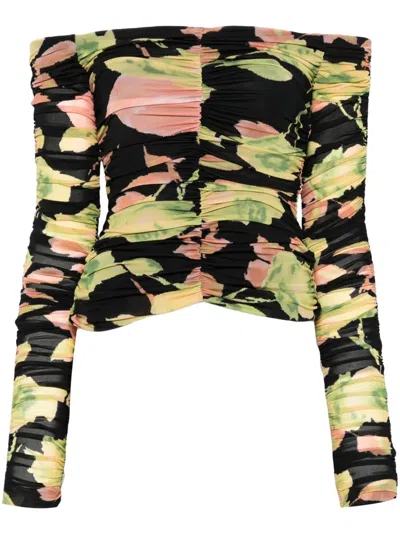 Blumarine Floral-print Ruched Top In Black