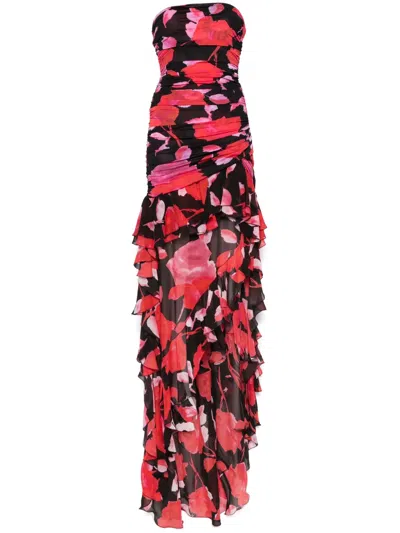 Blumarine Floral-print Ruffled Maxi Dress In Black
