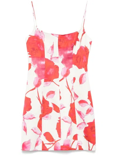 Blumarine Floral-print Satin Mini Dress In White