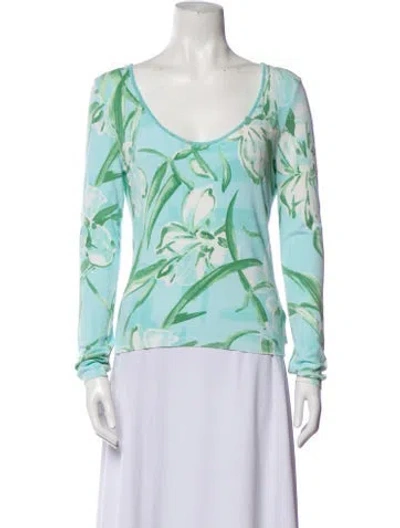Pre-owned Blumarine Floral Print Scoop Neck Blouse In Blue