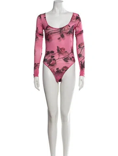 Pre-owned Blumarine Floral Print Scoop Neck Bodysuit In Pink
