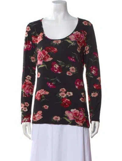 Pre-owned Blumarine Floral Print Scoop Neck Top In Black