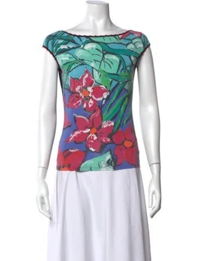 Pre-owned Blumarine Floral Print Scoop Neck Top In Blue