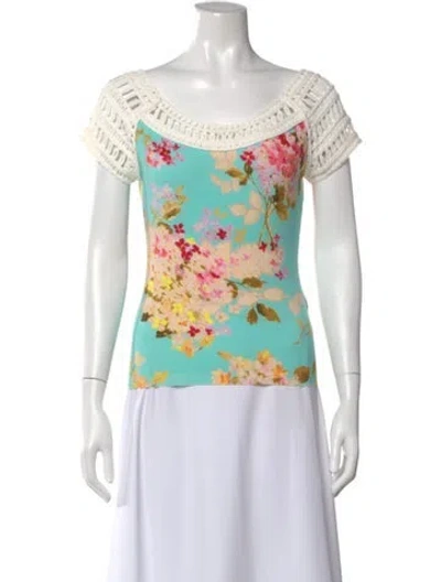 Pre-owned Blumarine Floral Print Scoop Neck Top In Green