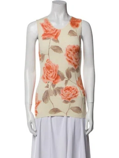 Pre-owned Blumarine Floral Print Scoop Neck Top W/ Tags In Orange