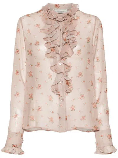 Blumarine Floral-print Shirt In F8061 Tapioca Beige/