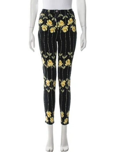 Pre-owned Blumarine Floral Print Skinny Leg Pants In Black