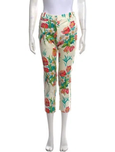 Pre-owned Blumarine Floral Print Straight Leg Pants In Blue