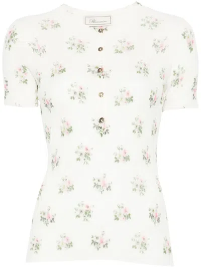 Blumarine Floral-print T-shirt In Neutrals