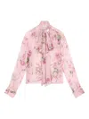 Blumarine Sleeved Bow Floral Sheer Top