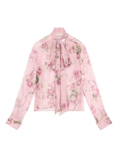 BLUMARINE FLORAL-PRINT TIE-NECK BLOUSE