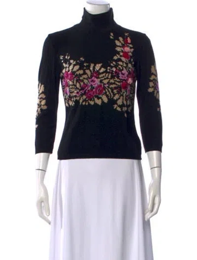 Pre-owned Blumarine Floral Print Turtleneck Sweater In Black