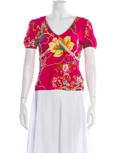 Pre-owned Blumarine Floral Print V-neck Blouse In Pink
