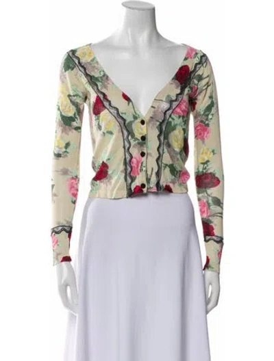 Pre-owned Blumarine Floral Print V-neck Crop Top In Blue