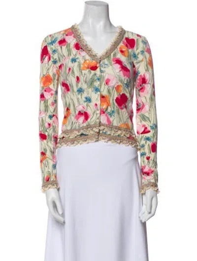 Pre-owned Blumarine Floral Print V-neck Crop Top In Neutral