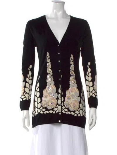 Pre-owned Blumarine Floral Print V-neck Sweater