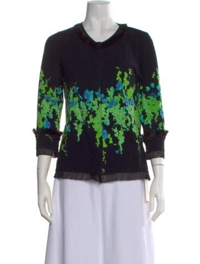 Pre-owned Blumarine Floral Print V-neck Sweater In Black