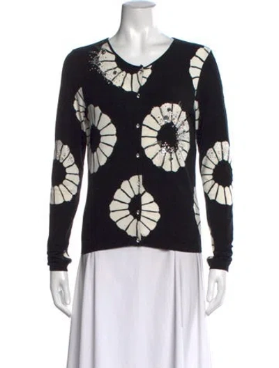 Pre-owned Blumarine Floral Print V-neck Sweater In Black