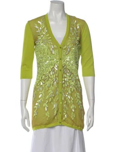 Pre-owned Blumarine Floral Print V-neck Sweater In Green