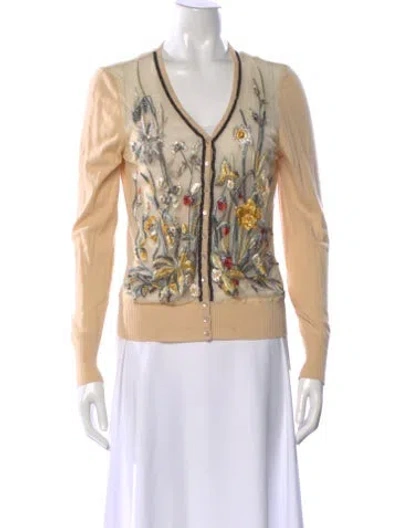 Pre-owned Blumarine Floral Print V-neck Sweater In Neutral