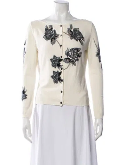 Pre-owned Blumarine Floral Print V-neck Sweater In Neutrals