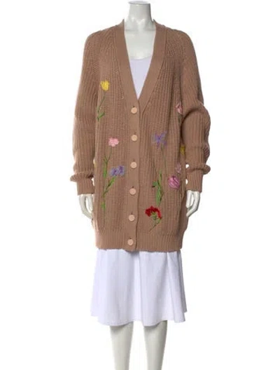 Pre-owned Blumarine Floral Print V-neck Sweater W/ Tags In Neutral