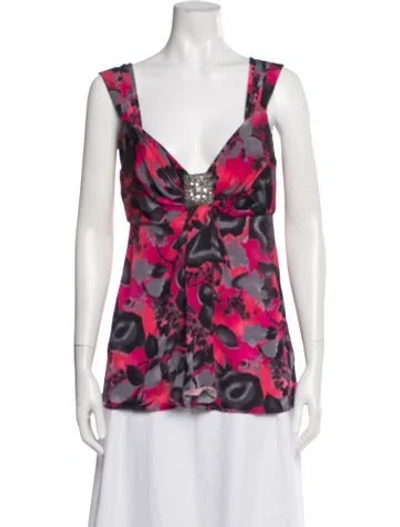 Pre-owned Blumarine Floral Print V-neck Top In Pink