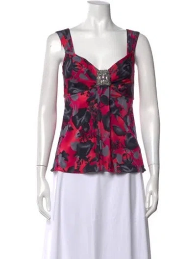 Pre-owned Blumarine Floral Print V-neck Top In Pink
