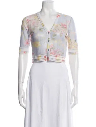 Pre-owned Blumarine Floral Print V-neck Top In White