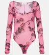 Blumarine Floral Printed Bodysuit In Multicoloured