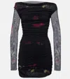 Blumarine Floral Ruched Mesh Minidress In Black