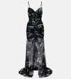 Blumarine Floral-print Ruched Maxi Dress In Black