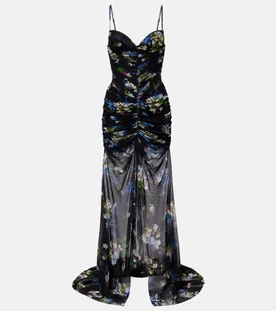 BLUMARINE FLORAL RUCHED SHEER GOWN