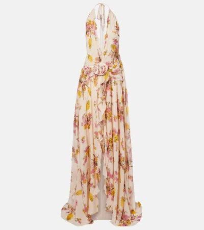 Blumarine Floral Ruffled Georgette Gown In Pink