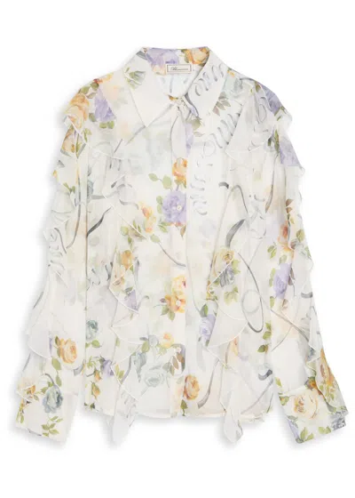 Blumarine Floral Semi-sheer Silk-chiffon Shirt