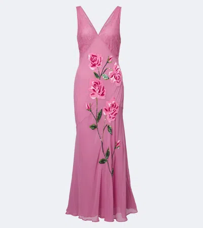 Blumarine Floral Sequined Gown In Pink
