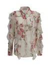 Blumarine Women Floral Silk Chiffon Shirt In Wild Orchid/white Sw