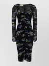 Blumarine Floral Tulle Dress With Long Sheer Sleeves In Black